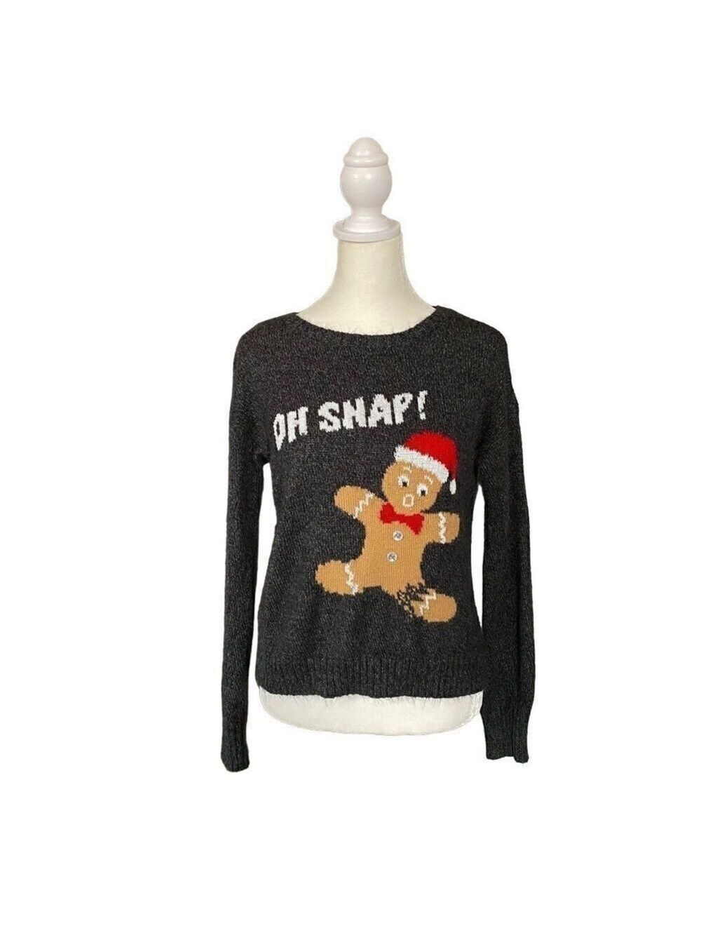 Deb Oh Snap Gingerbread Women's Medium Y2K Fuzzy Holiday Sweater